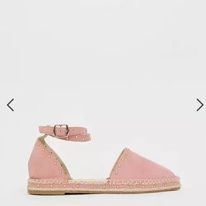NW ASOS DESIGN Jiffy pointed studded espadrilles pink Sz 8